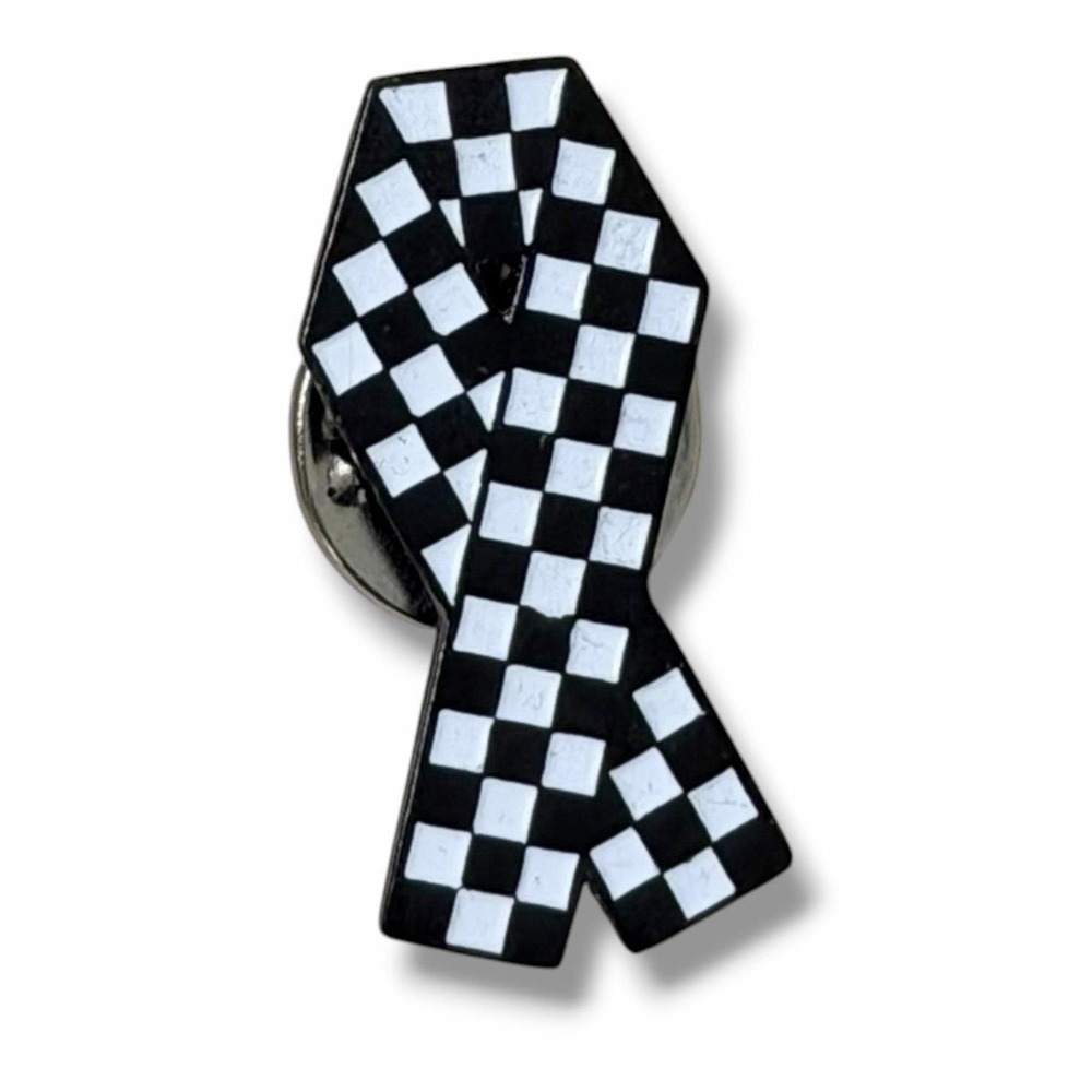 Checkered Support Ribbon Racing Vintage Lapel Pin I10